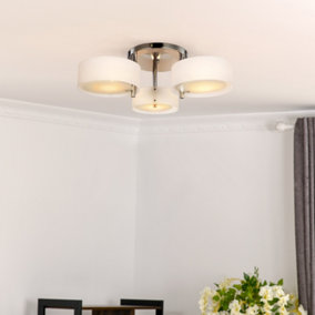 HOMCOM Acrylic Lamp Indoor 3 Light Pendant Chandelier Flush Mount Office Living Room Bedroom w/ Chrome Finish