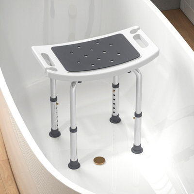 HOMCOM Adjust Aluminium Bath Stool Shower Non-Slip w/ Shower Hole, Grey