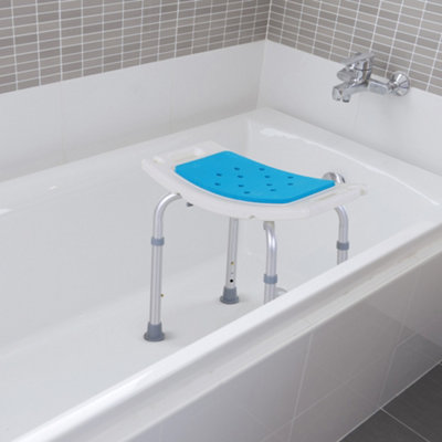 HOMCOM Adjust Aluminium Bath Stool Spa Chair Non-Slip w/ Shower Hole, Blue