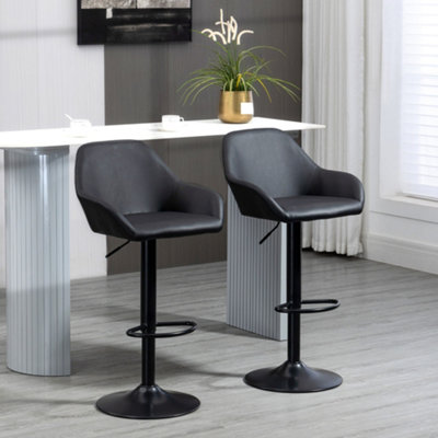 HOMCOM Adjustable Bar Stools Set of 2, Swivel Barstool W/ Footrest ...