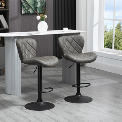 HOMCOM Adjustable Height Bar Stools Set of 2 Swivel Barstools Dark Grey