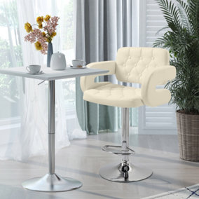 HOMCOM Adjustable Height Barstool Steel Pole PU Leather, White