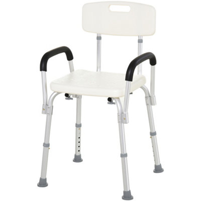 HOMCOM Adjustable Shower Chair Seat, Portable Medical Stool with Back and Armrest for Mobility