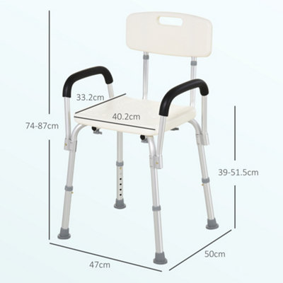 HOMCOM Adjustable Shower Chair Seat, Portable Medical Stool with Back and Armrest for Mobility