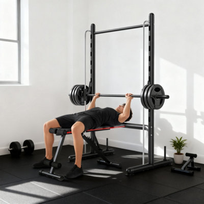 HOMCOM Adjustable Squat Rack with Pull Up Bar and Barbell Bar for Home Gym