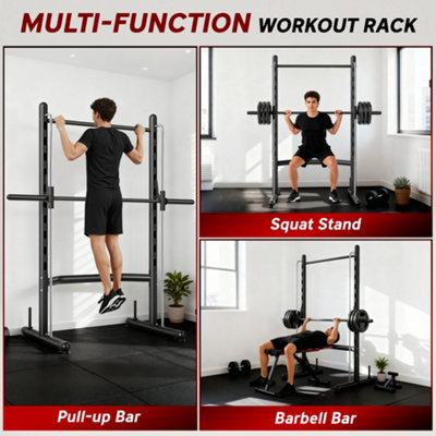 HOMCOM Adjustable Squat Rack with Pull Up Bar and Barbell Bar for Home Gym