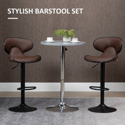HOMCOM Adjustable Swivel Bar Stools Set of 2, Barstools for Counter Bar, Brown