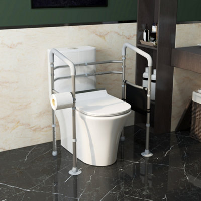 HOMCOM Adjustable Toilet Safety Frame with Additional Rubber Tips Storage