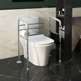 HOMCOM Adjustable Toilet Safety Frame with Additional Rubber Tips Storage