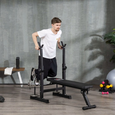 HOMCOM Adjustable Weight Bench with Barbell Rack, Dip Station, Black