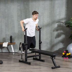 HOMCOM Adjustable Weight Bench with Barbell Rack, Dip Station, Black
