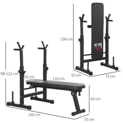 HOMCOM Adjustable Weight Bench with Barbell Rack, Dip Station, Black