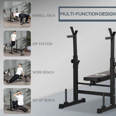 HOMCOM Adjustable Weight Bench with Barbell Rack, Dip Station, Black