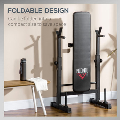 HOMCOM Adjustable Weight Bench with Barbell Rack, Dip Station, Black