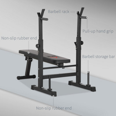 HOMCOM Adjustable Weight Bench with Barbell Rack, Dip Station, Black