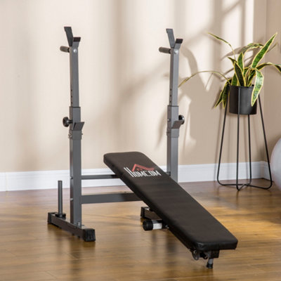 HOMCOM Adjustable Weight Bench with Barbell Rack, Dip Station, Grey
