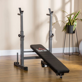 HOMCOM Adjustable Weight Bench with Barbell Rack, Dip Station, Grey