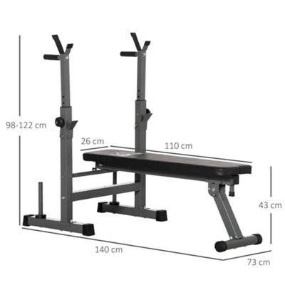 HOMCOM Adjustable Weight Bench with Barbell Rack, Dip Station, Grey