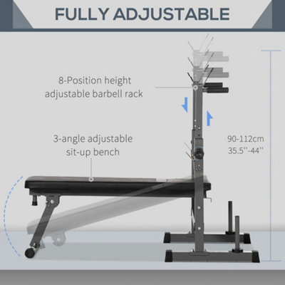 HOMCOM Adjustable Weight Bench with Barbell Rack, Dip Station, Grey
