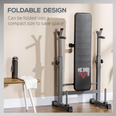 HOMCOM Adjustable Weight Bench with Barbell Rack, Dip Station, Grey