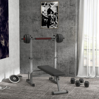 HOMCOM Adjustable Weight Bench with Barbell Rack, Dip Station, Grey