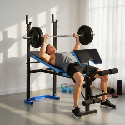 HOMCOM Adjustable Weight Bench with Leg Developer Barbell Rack for