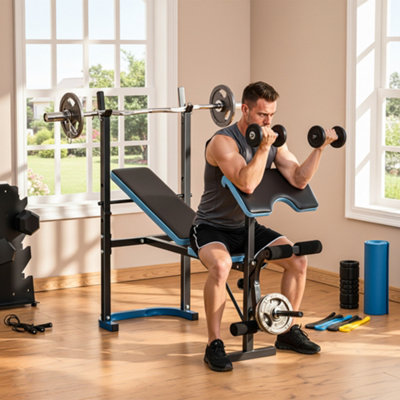 HOMCOM Adjustable Weight Bench with Leg Developer Barbell Rack for Home Gym
