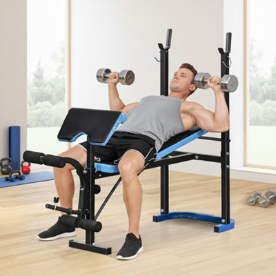 HOMCOM Adjustable Weight Bench with Leg Developer Barbell Rack for Home Gym