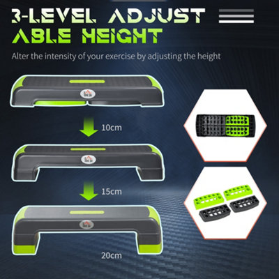 HOMCOM Aerobic Step Three-Level Adjustable Exercise Stepper, Grey and Green