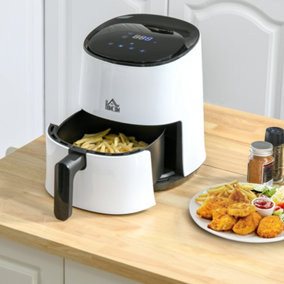 HOMCOM Air Fryer 1300W 2.5L with Digital Display Timer for Low Fat Cooking White