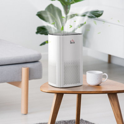 HOMCOM Air Purifiers for Bedroom with 3 Stage Carbon HEPA Filtration System Air Monitor Timer and Ioniser Air Cleaner
