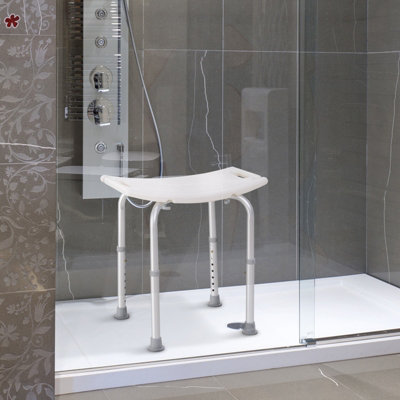 HOMCOM Aluminium Shower Stool w/ Adjustable Height Non-Slip Bath Stool White