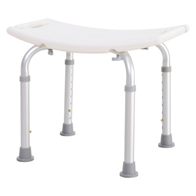 HOMCOM Aluminium Shower Stool w Adjustable Height Non Slip Bath Stool White