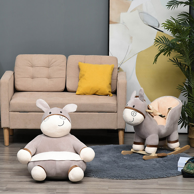HOMCOM Animal Kids Sofa Chair Cartoon Donkey with Armrest 60 x 55 x 60cm  Grey | DIY at B&Q