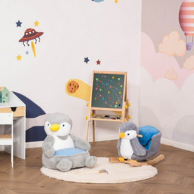HOMCOM Animal Kids Sofa Chair Cartoon Penguin Plush Armchair 59 x 50 x 59cm Grey