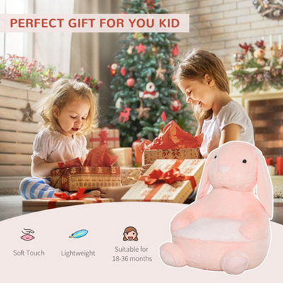 HOMCOM Animal Kids Sofa Chair Cartoon Rabbit Plush Armchair 60x50x59cm Pink