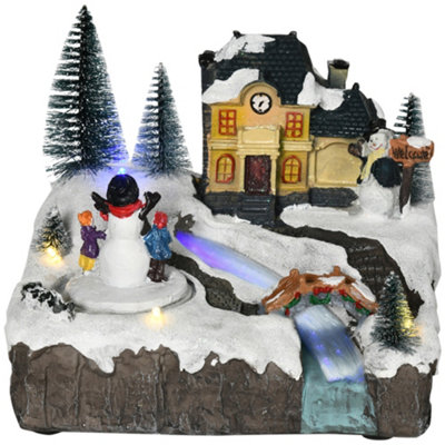 HOMCOM Animated Christmas Village Scene, Musical Holiday Decoration with LED  Light, Fibre Optic, Battery-Operated