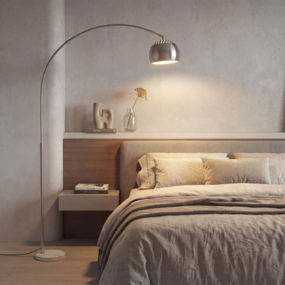 HOMCOM Arc Floor Lamp for Living Room, Free Standing Tall Lamp, Silver Tone