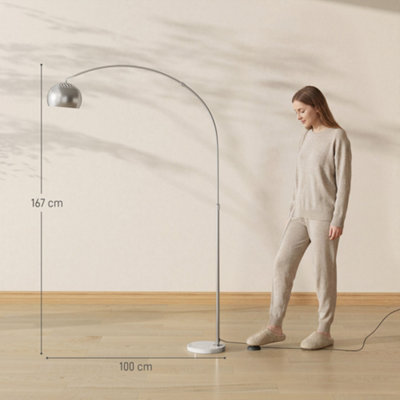 HOMCOM Arc Floor Lamp for Living Room, Free Standing Tall Lamp, Silver Tone