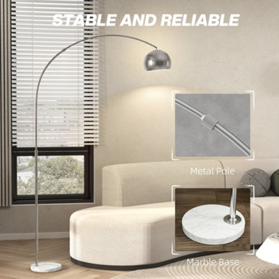 HOMCOM Arc Floor Lamp for Living Room, Free Standing Tall Lamp, Silver Tone