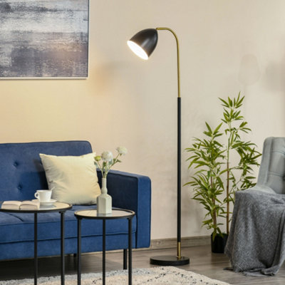 HOMCOM Arc Floor Lamp Standing Reading Light with Adjustable Lampshade and Round Base 160cm Black Gold