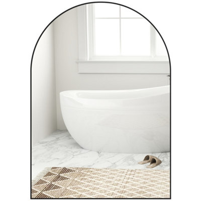 HOMCOM Arch Bathroom Mirror, Wall Mirror with Steel Frame, 50 x 70cm, Black