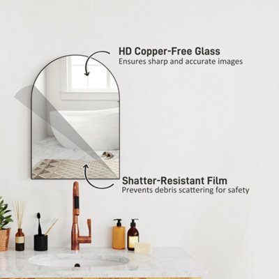 HOMCOM Arch Bathroom Mirror, Wall Mirror with Steel Frame, 50 x 70cm, Black