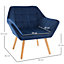 HOMCOM Armchair Accent Chair Wide Arms Slanted Back Padding Iron Frame Wooden Legs Home Bedroom Furniture Seating Blue