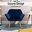 HOMCOM Armchair Accent Chair Wide Arms Slanted Back Padding Iron Frame Wooden Legs Home Bedroom Furniture Seating Blue