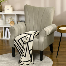 HOMCOM Armchair, Upholstered Modern Accent Chair with Wood Legs, Beige