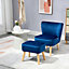 HOMCOM Armchair Velvet Accent Chair Occasional Tub Seat Padding Curved Back with Ottoman Wood Frame Legs Home Furniture Dark Blue