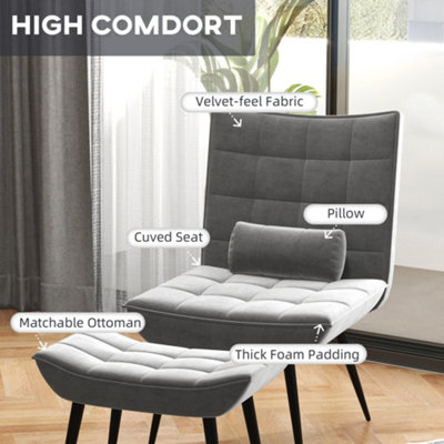 HOMCOM Armless Accent Chair with Footstool Set with Pillow and Steel Legs Grey