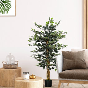 HOMCOM Artificial Ficus Tree with Lifelike Leaves and Natural Trunks Green