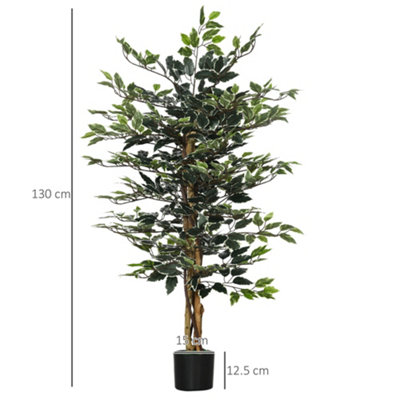 HOMCOM Artificial Ficus Tree with Lifelike Leaves and Natural Trunks Green